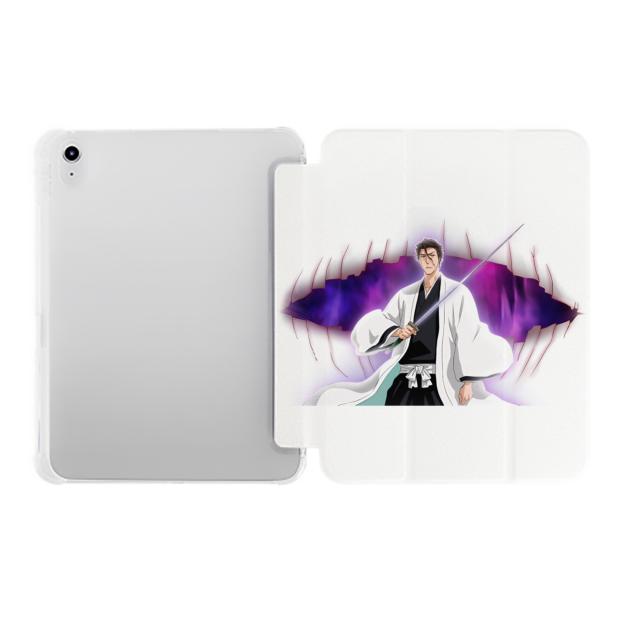 （画像用） ブリーチ 藍染 惣右介（あいぜん そうすけ） BLEACH Aizen Sousuke IPad ケース ペン収納付き 三つ折りスタンド PUレザー×シリコン 対応機種9.5/10.5/10.9インチ